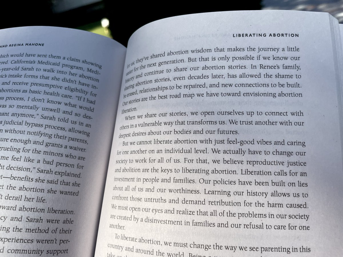 McMisoprostol's tweet photo. “We cannot liberate abortion with just feel-good vibes…we believe reproductive justice and abolition are the keys to liberating abortion. Liberation calls for an investment in people and families.”

 —@RBraceySherman + @byreginamahone in their brand new book Liberating Abortion https://t.co/L7ZZDnU20V