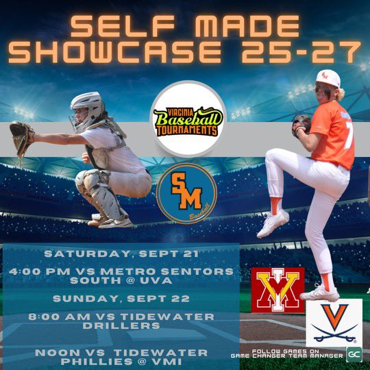 Self Made Showcase ‘25-‘27 Gameday.
 <a href="/vabaseballtourn/">VABaseballTourneys</a> UVA Combine/Showcase starts today at Davenport Field. 
Good Luck Young Men!!!
<a href="/UVABaseball/">Virginia Baseball</a> <a href="/VMIbaseco/">VMI Baseball</a>
