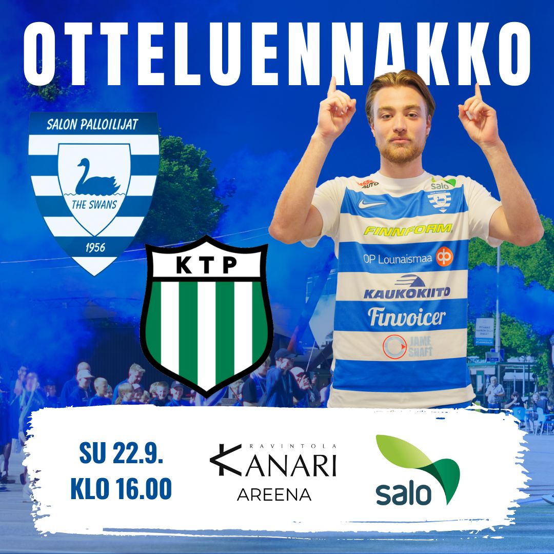 Korkeiden panosten SalPa-KTP huomenna Salossa! 💯 

Lue ennakko: joutsenlauma.fi/post/salpa-ktp… 

🆚️ SalPa - KTP
⏰️ Su 22.9. klo 16.00
⚽️ Salon Urheilupuisto, Kanari Areena 
💶 Normaali lippu 10€ / tukilippu 20€ / alle 16v ilmaiseksi

Lippuostoksille: joutsenlauma.fi/event-details-…