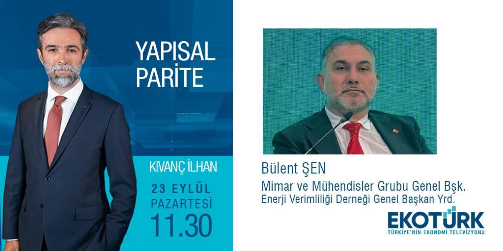 23 Eylül Pazartesi Günü saat 11:30’da EKOTÜRK ‘’Yapısal Parite’’ programında  ‘‘Binalarda Enerji Kullanımı ve Türkiye’nin Enerji Görünümü’’ ile ilgili moderatör Kıvanç İlhan’ın konuğu olacak. <a href="/Ekoturktv/">EKOTÜRK</a> <a href="/mmgorgtr/">Mimar ve Mühendisler Grubu</a> <a href="/kivancilhan/">Kıvanç İLHAN</a>