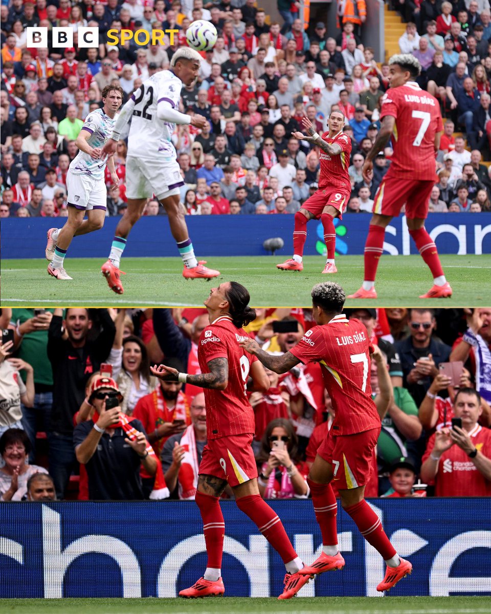 BBCMOTD's tweet image. Darwin Nunez's first goal of the season was an absolute beauty 😍

Liverpool 3-0 ahead and flying!

#LIVBOU #BBCFootball
