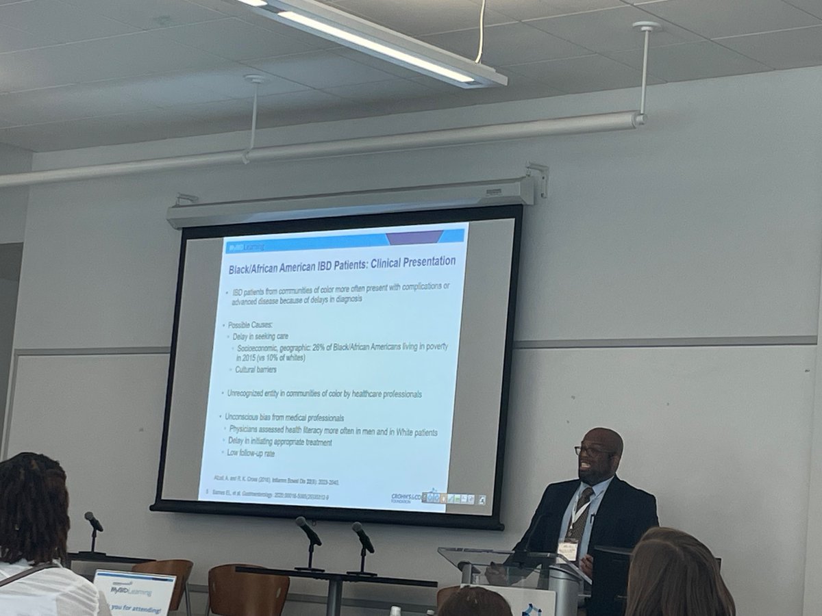 SuhaAbushamma's tweet photo. @KevinWatsonJrMD discussing IBD presentation in communities of color @IBDProNews @CrohnsColitisFn #MorningofCulture #MyIBDLearning https://t.co/Gnq03TNxEe