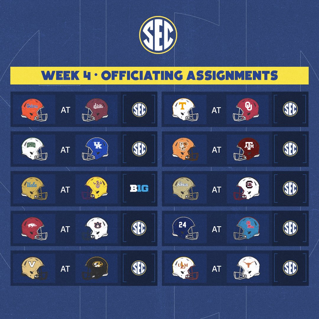 Week 4 • Officiating Assignments  

#SECFB