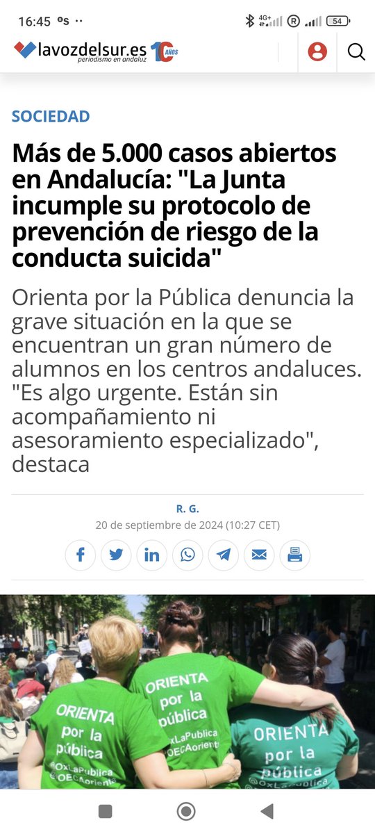 Buenos días <a href="/EducaAnd/">Consejería Desarrollo Educativo y FP</a> , le recordamos que sigue incumplimiento su propio protocolo de riesgo de la conducta suicida.

El curso ya comenzado y aún no hay designado Equipos de Bienestar Emocional ni sus representantes en las Comisiones Provinciales 

CON MAS DE 5000 CASOS ABIERTOS
