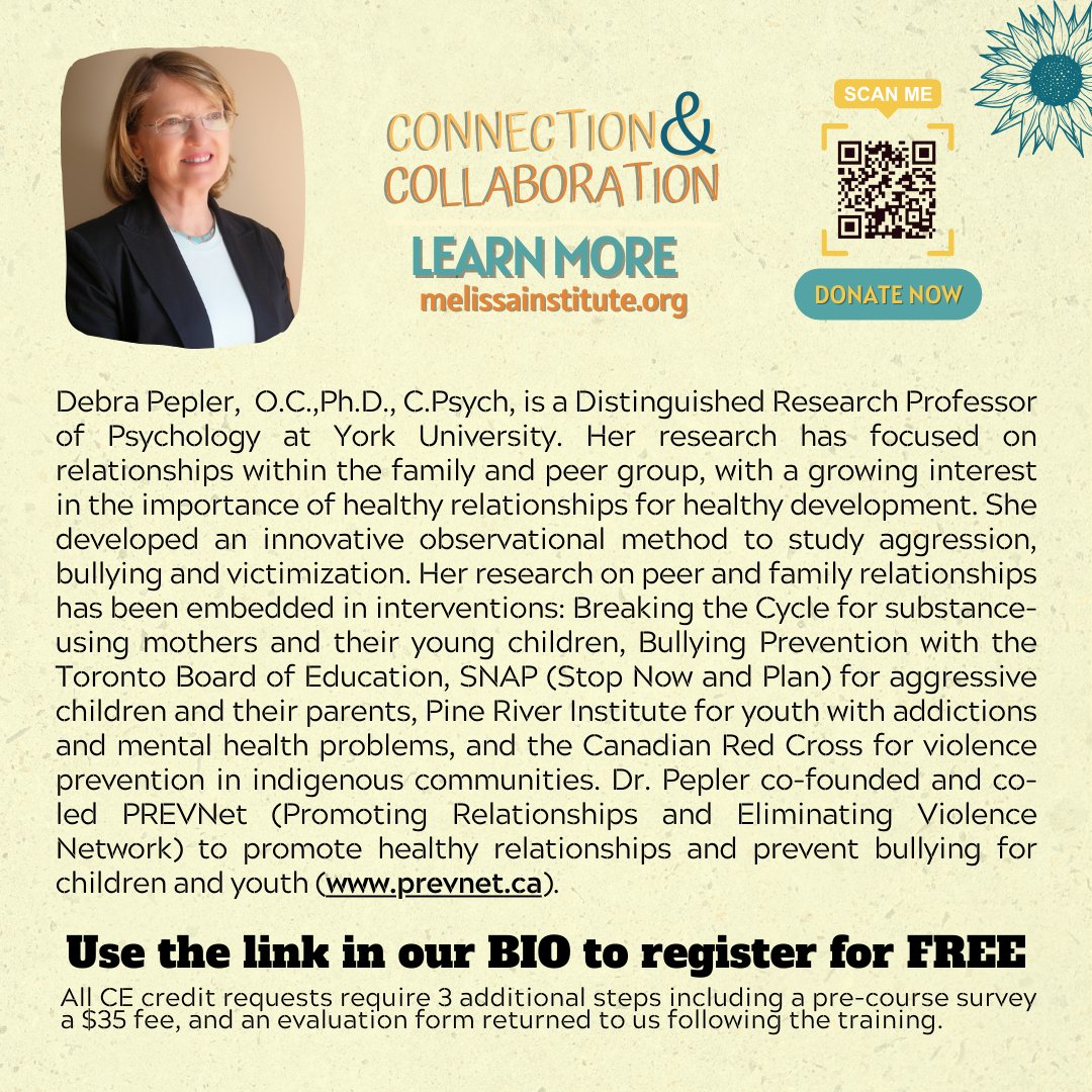 #genderbasedviolence Join us on October 18th, 2024 at 12pm-2pm EST for presentation on "Innocence Interrupted: How Gender-Based Violence Affects Children and Youth from Observation to Impact to Solutions" by

<a href="/LeenaAugimeri/">Leena Augimeri, PhD</a>
&amp;
<a href="/PREVNet/">PREVNet Inc.</a>
#FREEREGISTRATION #LinkinBIO