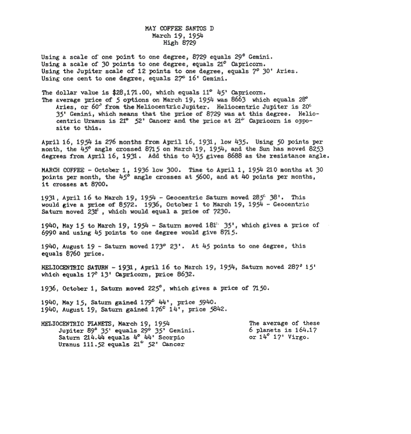 exclosion's tweet photo. 👇 Gann's Coffee Letter Page #1 (13/100) 👇

This is a letter which was written by W. D. Gann and it was sent to a student of him.

The letter is the concrete proof that W. D. Gann had been using astrology in the markets. Also the letter can be found in the web as well.

Please observe and study how planetary longitudes are used for forecasting price movements in the markets.

There is a strong relationship between the planets' degree movements in the zodiac and price movements.

Every asset has its own ruling planet(s).

The next pages of the coffee letter will be sent and discussed in the next tweets...

Like, retweet and follow for the follow-up tweets of this thread 💥 

#GANN #timecycles #marketforecasting #astrology #Ganncycles #numerology #financialastrology