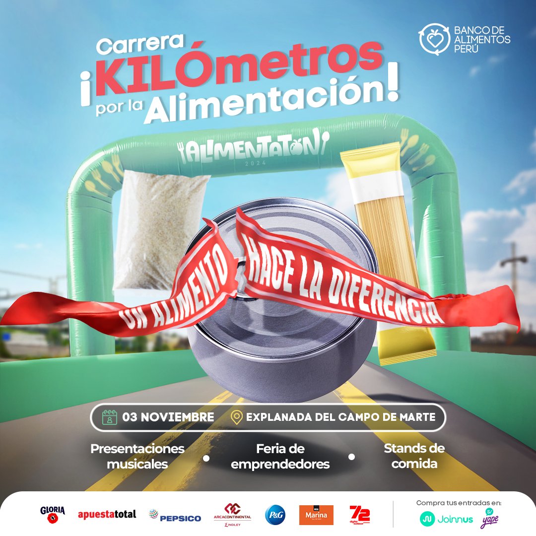 ¡Prepárate para que cada kilómetro cuente! ✨🤩 ¡Únete a Kilómetros por la Alimentación! 🏃‍♂️ 🤗 ¡Únete a Kilómetros por la Alimentación! 🏃‍♂️🤗 Corre y ayuda a combatir la desnutrición✨🙌

📅 Domingo 3 de noviembre
📍 Explanada Campo Marte 
🎟️ Entradas aquí: goo.su/RYuhoW
