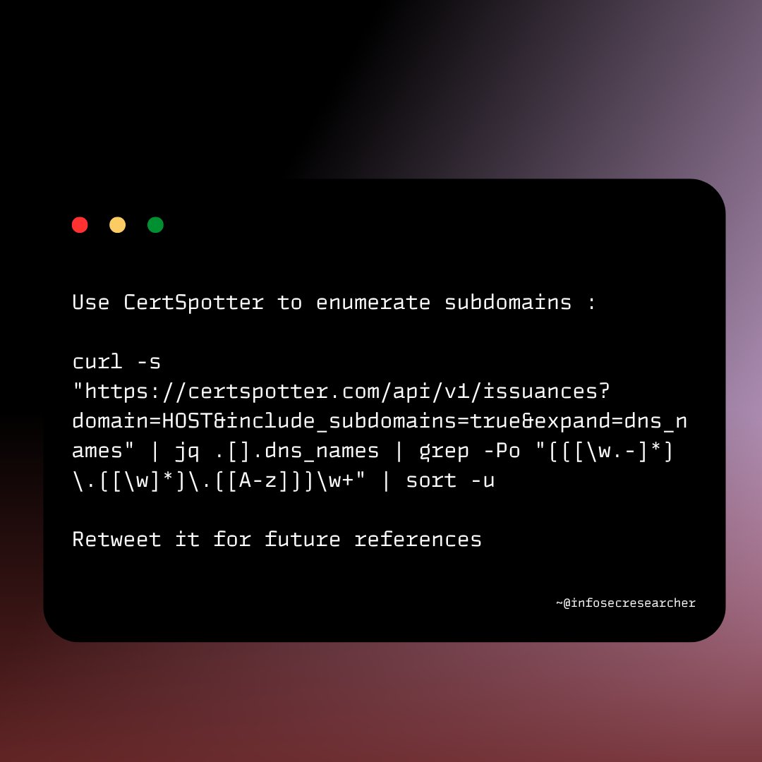 insecrez's tweet image. Security Post - Day 51

#CyberSecurity #scripts #oneliner #Tweet #Tips #certspotter #BugBounty #bugbountytip #bugbountytips #Focus #Mindset #TerminalX