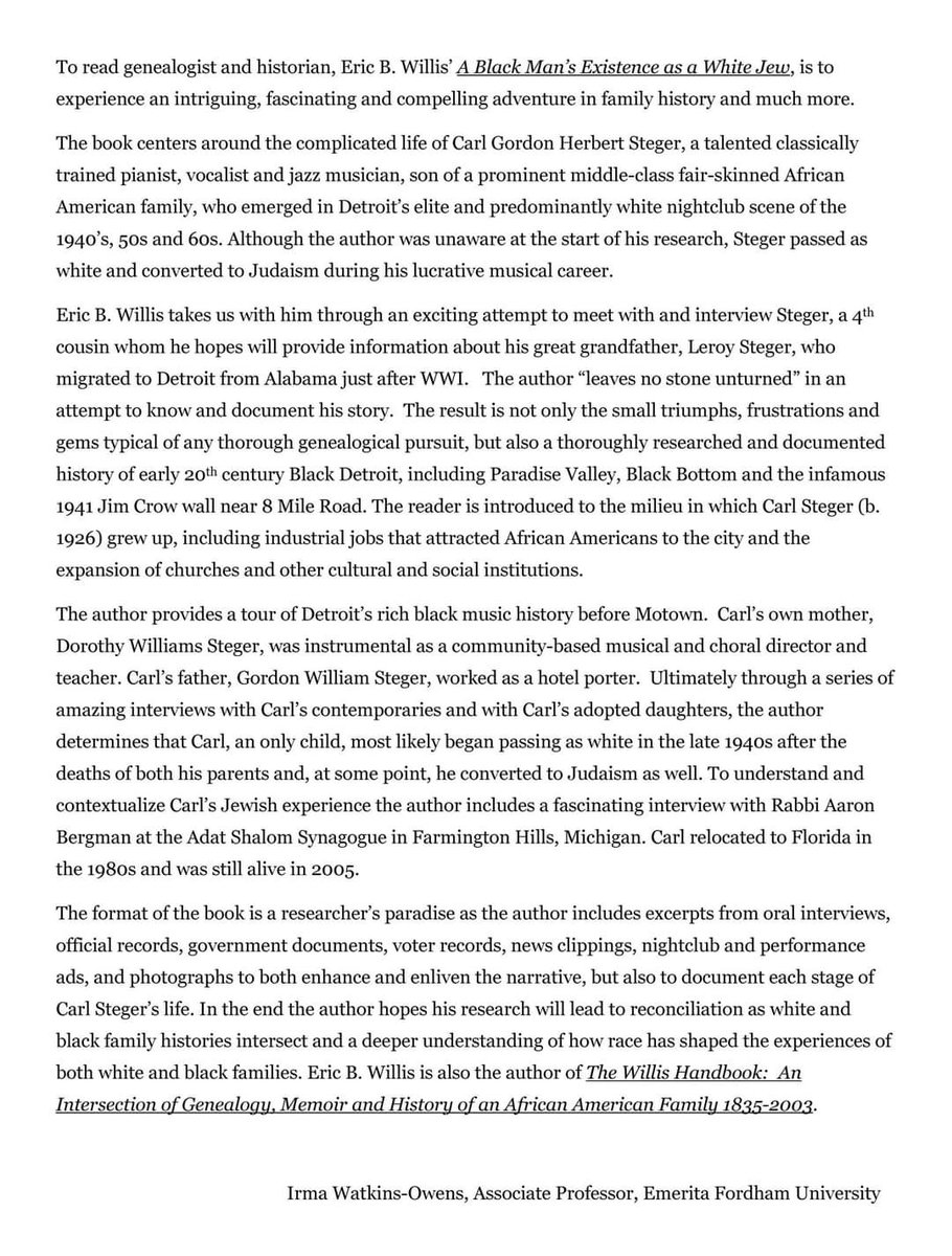 EricBWillis's tweet photo. "And so it would be interesting to have him passing as white and joining a group that was also to some extent also trying to pass in some ways too."
                          --Rabbi Aaron Bergman

Available wherever books are sold.  @JewishNewsDet @NYJewishWeek. @JewishTweets https://t.co/8Eqce5Yi6c