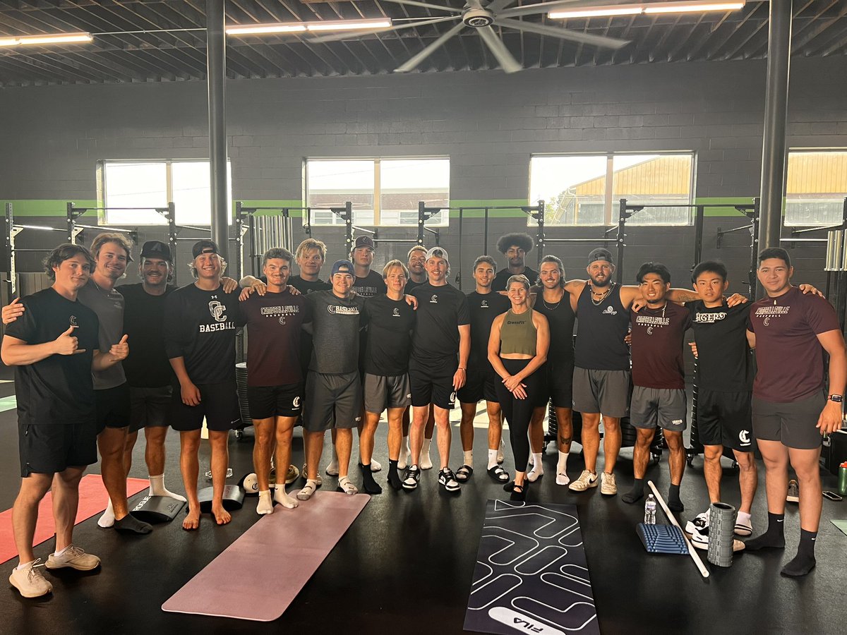 Position players doing gravity yoga this morning with Christy and CrossFit Green River.  Great way to stretch and create core stability.  Tiger Up!