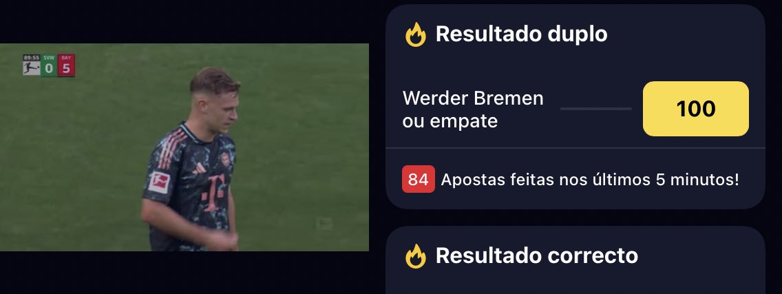 quem foram as 84 pessoas que nos ultimos 5 min apostaram Werder Bremen ou empate?