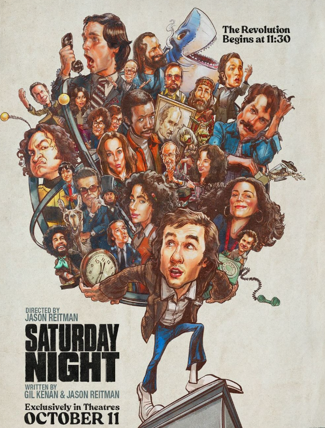 Massawyrm's tweet image. SATURDAY NIGHT may end up the best movie I see all year. It's a wild, frenetic, tightly wound ball of anxiety following Lorne Michaels through the unhinged 90 minutes before the very first airing of Saturday Night Live. So many great performances. Reitman's best film by a mile.