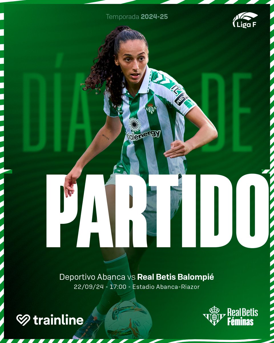¡Hoy es #DíaDeBetisFéminas! 💪🏼⚽️ ¡𝑽𝒂𝒎𝒐𝒔! 🆙💚

📌 Jornada 3
🆚 <a href="/RCDeportivoFem/">Dépor ABANCA</a>
🏟️ Abanca-Riazor
⌚️ 17:00 horas
📺 <a href="/DAZN_ES/">DAZN España</a>
📻 <a href="/RTVBetis/">Real Betis RTV</a>

#DéporRealBetis #LigaF