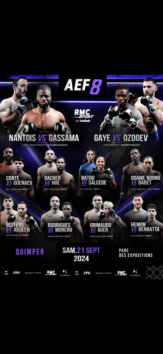 aec_mma's tweet photo. Fight Card officielle #AEF8 ✅

Une carte 100% MMA avec 10 combats pour vous régaler !

Les ceintures LightHeavyWeight et LightWeight  seront en jeu. 🏆

[🎟️ Vos billets pour le show | https://t.co/DEwXWOl3re] https://t.co/qnmSr4DfDQ