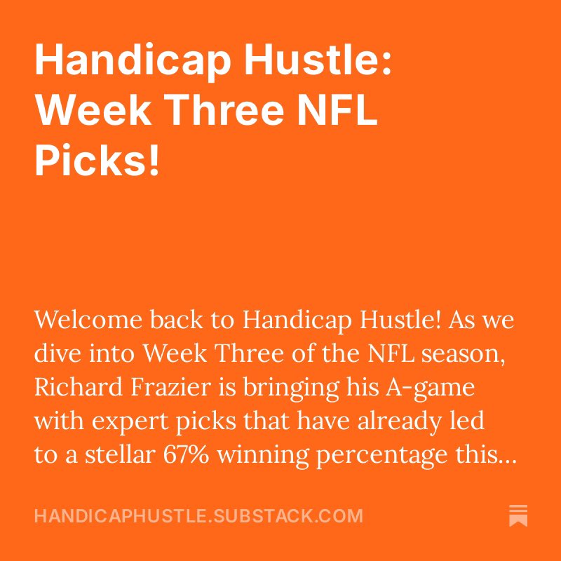 HandicapHustle's tweet photo. 🚀 Week Three is Here! 🚀

Get ready for NFL action as Richard Frazier breaks down key matchups this week! He’s taking a close look at the Eagles vs Saints, Broncos vs Buccaneers, and Panthers vs Raiders. 🏈💰

Want to know Richard’s expert picks for these games? Subscribe to Handicap Hustle and unlock winning insights to elevate your betting game! 📈✨

👉 Subscribe now at https://t.co/nbBY8ZvA5v

#NFLBetting #HandicapHustle #SportsGambling #WinningInsights #football #NFL #gambling