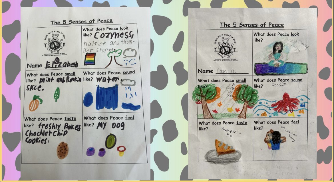 LongacreElem's tweet photo. Today is International Peace Day ☮️ Students shared their 5 Senses of Peace reflections. What does peace look, sound, smell, feel and taste like? https://t.co/RdChVB2hqu