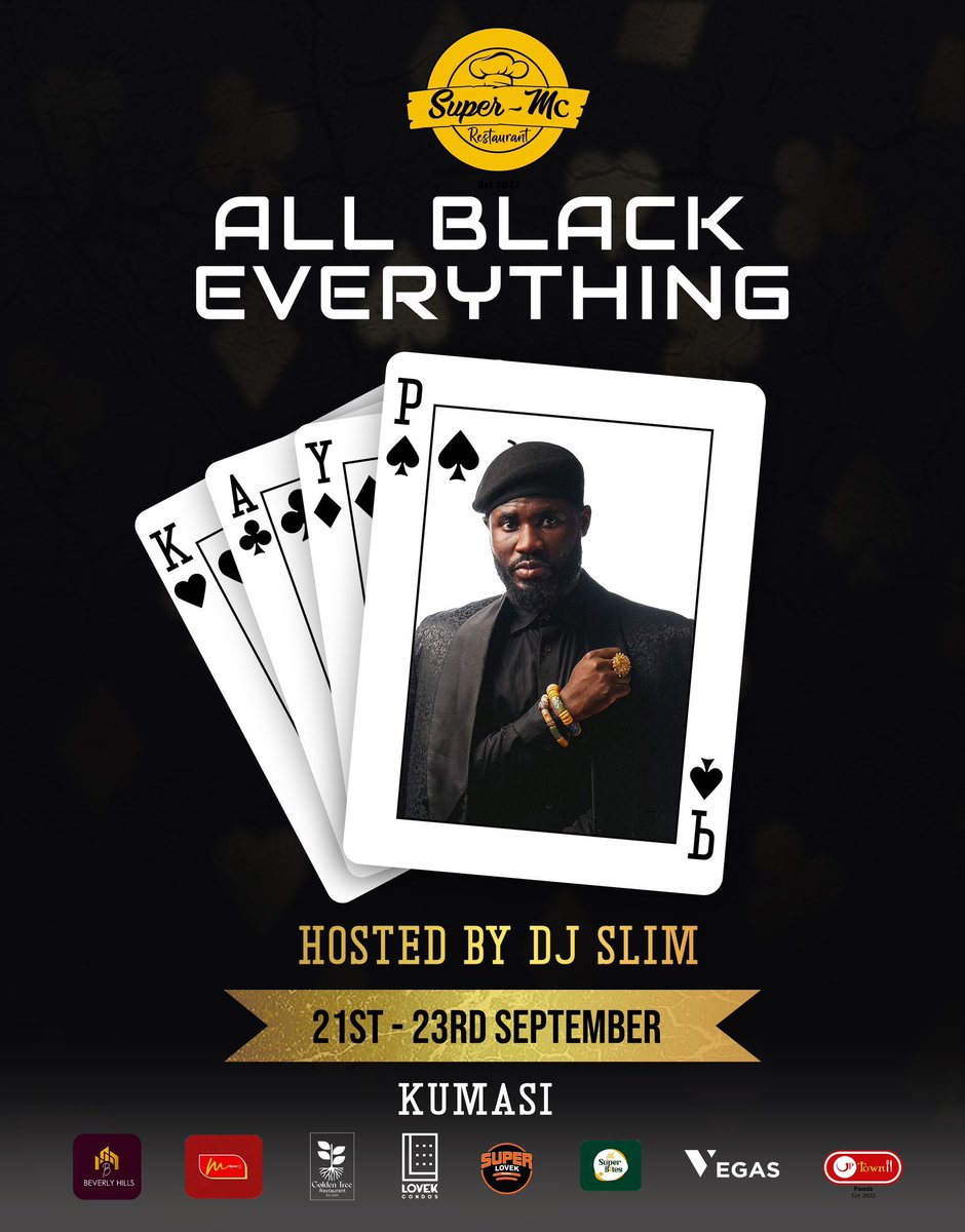 excite_media's tweet photo. KUMASI! #AllBlackEverything with the supreme bigger figure @djsliming. The biggest 3-day party starting from today;
π: 21st - 22nd September, 2024.
π: VEGAS, @SupermcUptown Patasi.
π: *713*33*462#
MC @Portfoliothemc
βββββββββββββββββββββ
#ExciteMedia #EventsPromotion https://t.co/rQmPYzh98Q