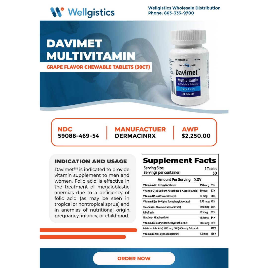 wellgistics's tweet photo. Support your body's needs with Davimet, a convenient and effective multivitamin. Our chewable tablets are packed with essential vitamins and minerals to help maintain optimal health and well-being.

Try it today! https://t.co/ZdxN9lgA3b 

#Wellgistics #Multivitamin  #Vitamins https://t.co/3FW81nD4CT