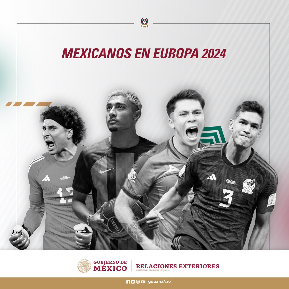 🗣️Felicidades a los embajadores mexicanos que se incorporan al futbol europeo: César Montes, Guillermo Ochoa, Julian Araujo y Rodrigo Huescas quienes militan en Lokomotiv Moscú, el AVS Futebol SAD y Bournemouth y FC Copenhague, respectivamente.