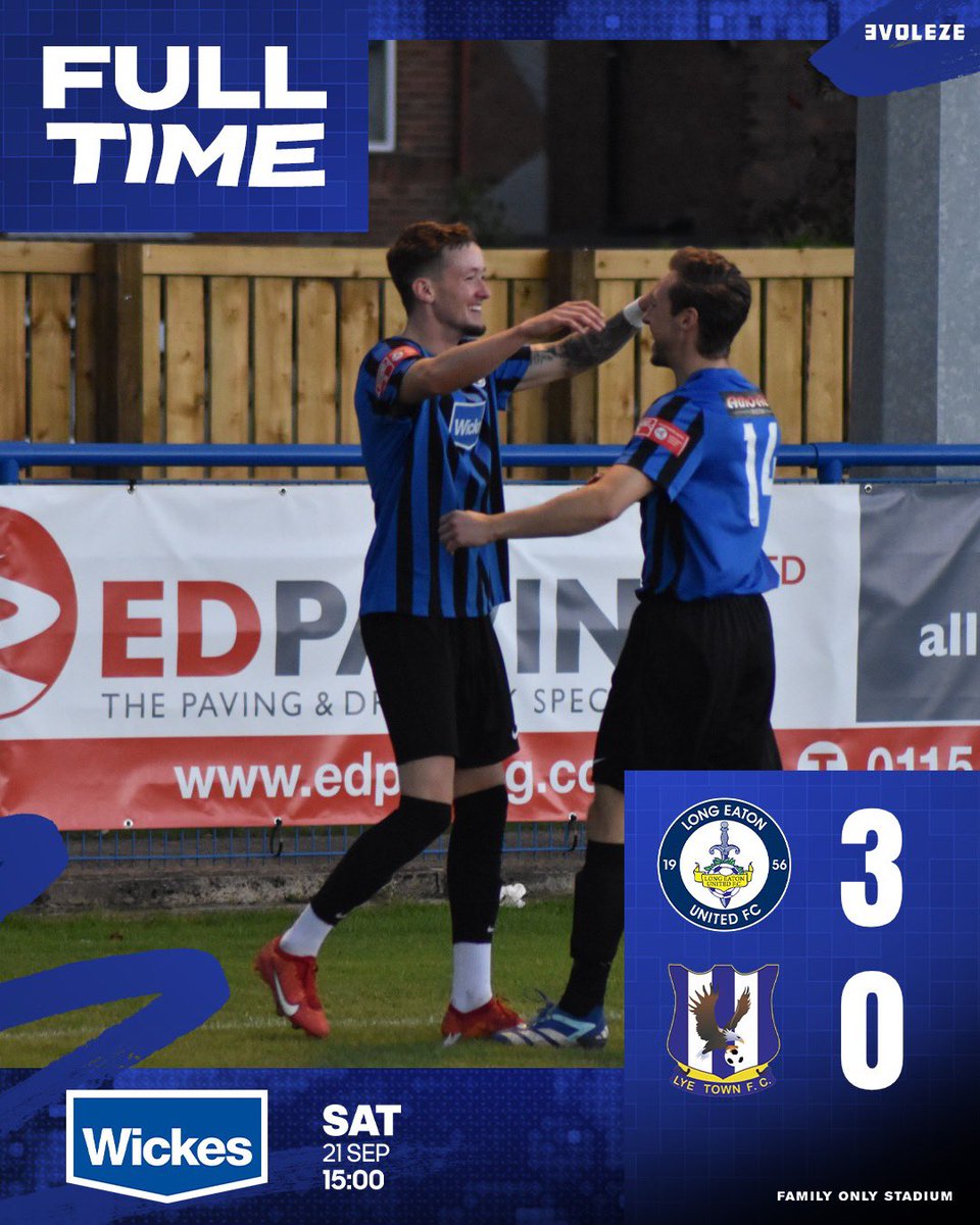 LongEatonUnited's tweet photo. FT ⏱️ | LEU 3-0 LYE

Full-time!

The Blues make it four league wins on the bounce 🤩

#YouBlues 🔵⚫️ https://t.co/daSXPYhc7U