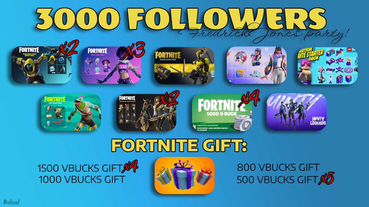 🎉3K Follower Special Giveaway🎉

🏆 27 Winners !

🔸Follow ALL the accounts mentioned in the 1st reply 
🔸♥ &amp; ♻
🔸Tag a friend 🫂

Ends On 27/09/24 ⏳

#Fortnite #GiveawayAlerts