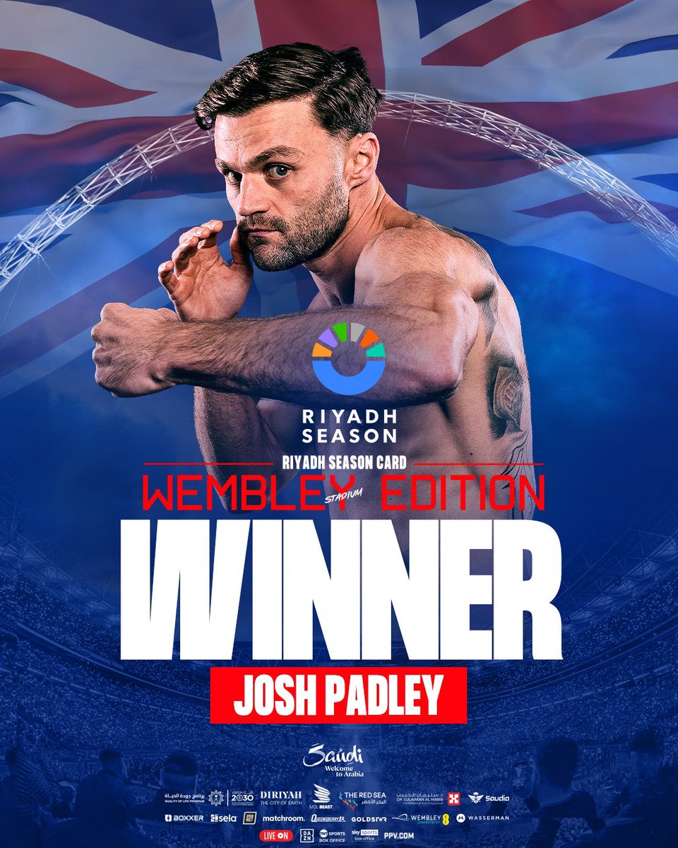 Queensberry's tweet photo. 🤝 @joshpad opens up the #RiyadhSeasonCard with a points decision win against Mark Chamberlain 🏟️

#JoshuaDubois | NOW | #RiyadhSeasonCard: Wembley Edition | Live on TNT Sports Box Office, Sky Sports Box Office &amp; DAZN PPV https://t.co/9u25aiCYgl