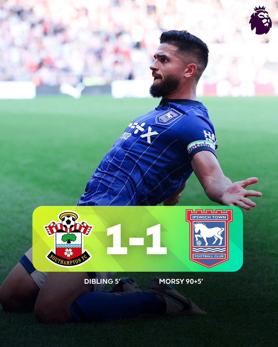 premierleague's tweet image. Ipswich leave it late to equalise and draw their third match in a row! 🤝

#SOUIPS