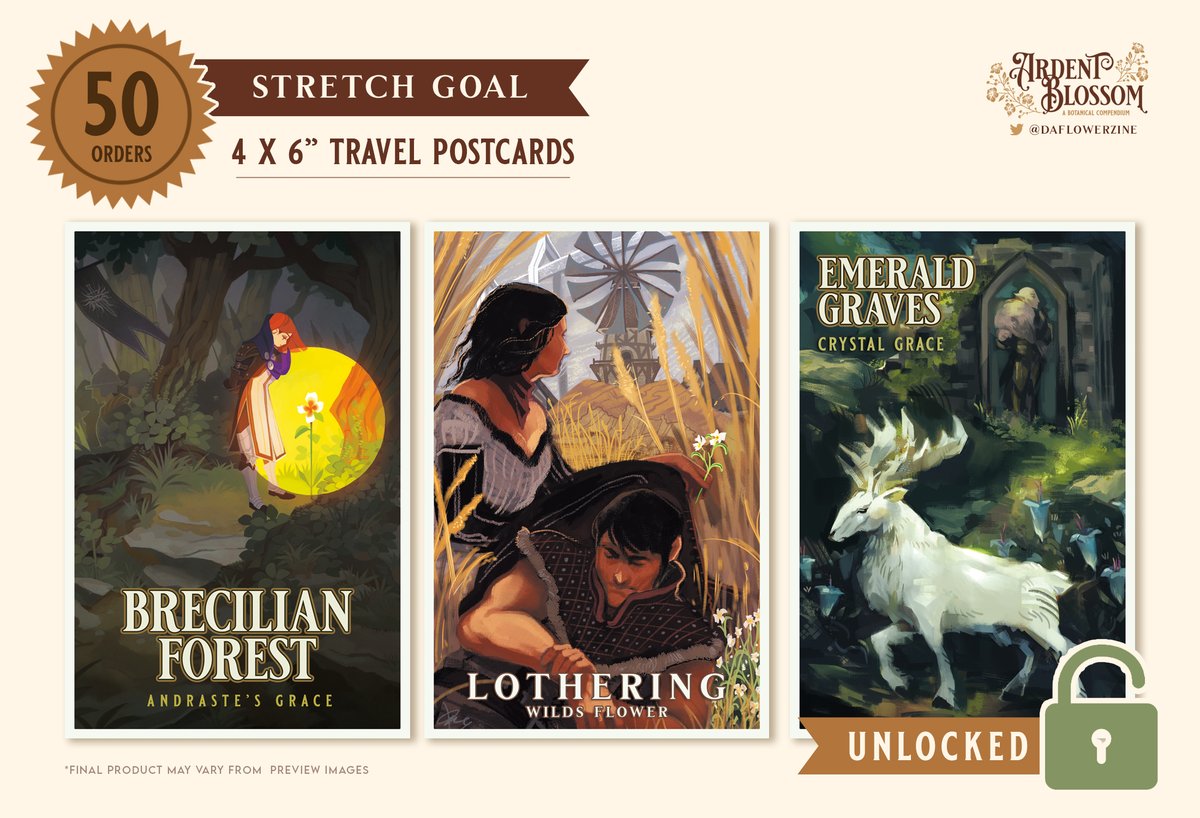 DAFlowerZine's tweet photo. 🎉STRETCH GOAL UNLOCKED🎉

We've hit over 50 orders in less than 2 hours of our store opening!

Lotus Bundles (DAO, DA2, DAI) will now come with 1 matching postcard from their respective games. Crystal Grace &amp; Dragonthorn bundles will receive all 3 postcards. https://t.co/59YQt5FrVK