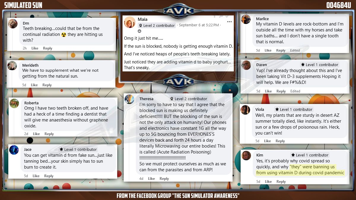 VaxxersAnti's tweet photo. Maia has it figured out.  THEY® replaced the Sun with an LED fake to stop people from getting vitamin D so their teeth would fall out.

TA DA!

#SimulatedSun #FakeSun https://t.co/plU5LAqG1B