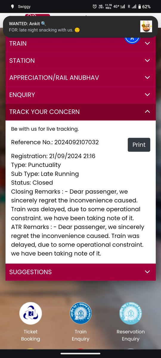 ankit2269's tweet photo. This is the reply I get after raising concern over punctuality of my train no.-02569.
They are not even concerned to take tha responsibility for the delay. They just discharge the accountability by saying it was operational constraint. https://t.co/K1teOp6tng
