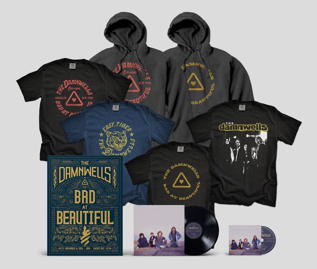 THE DAMNWELLS — ONE NIGHT ONLY — MERCH
Pre-order the event poster, these super soft sweatshirts and tees, Bad at Beautiful on vinyl and CD for pickup at our merch table on November 14, 2024, at Racket NYC. 

DON'T MISS IT → thedamnwells.band/one-night-only