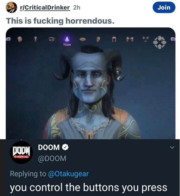 And now they whine because you can do some funky faces in a character creator... 

That outrage is so fucking forced, jfc.