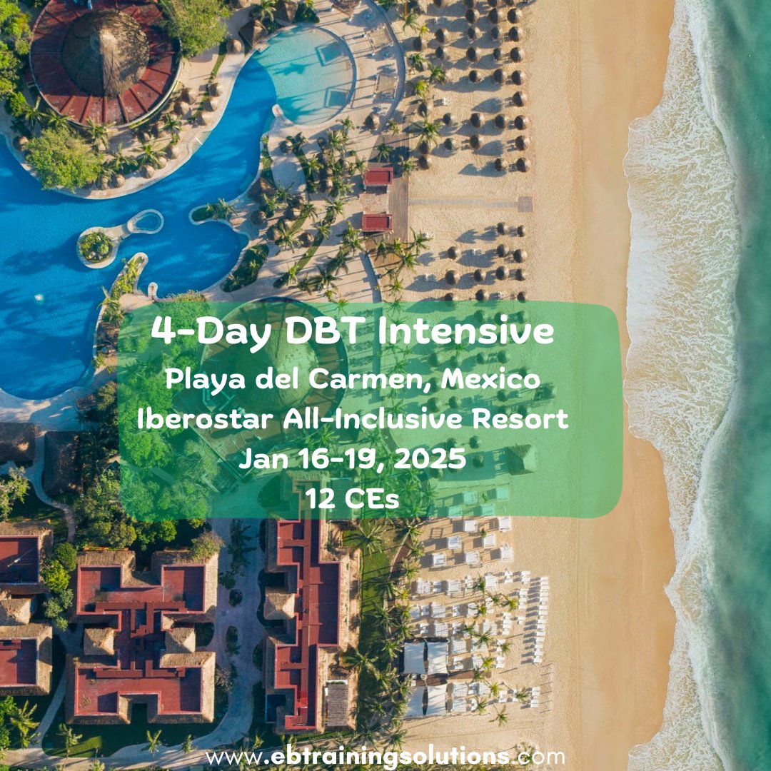 Therapists, you don't want to miss this tax-deductible continuing education vacation! Whether you are pursuing DBT certification or simply want to add some DBT tools to your clinical practice, this training is for you!