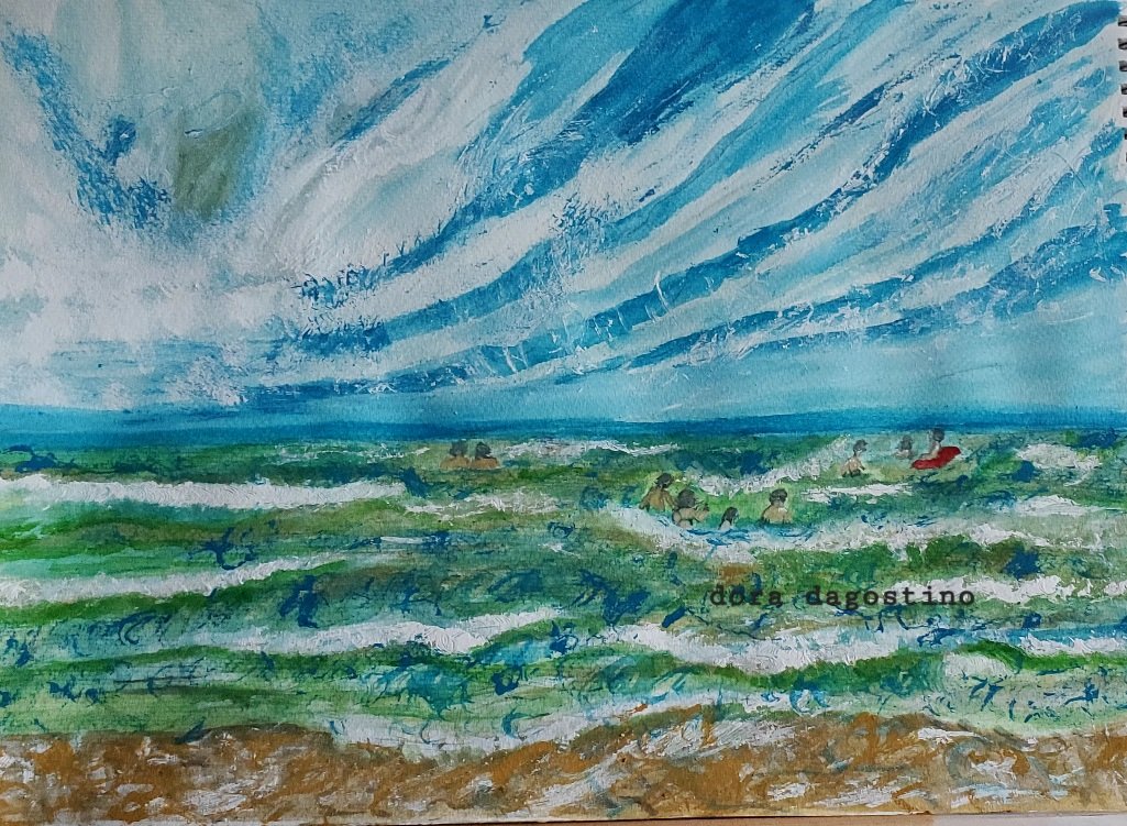 ArtistDora's tweet image. #vss365
Ribbons of light
cut the murky sky,
The fleeing seagulls' squawks barely heard above the roaring surf.

An incoming squall
left us bobbing in the sea,
entangled in the scintillating #luster
of the pounding waves.