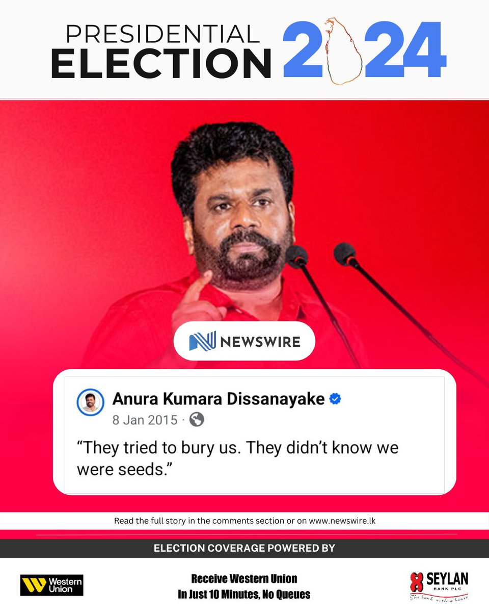 NewsWireLK's tweet photo. A Facebook post by Anura Kumara Dissanayake from 2015 is now going viral. He currently leads in the Presidential election nine years later. https://t.co/T53jmxOYb1