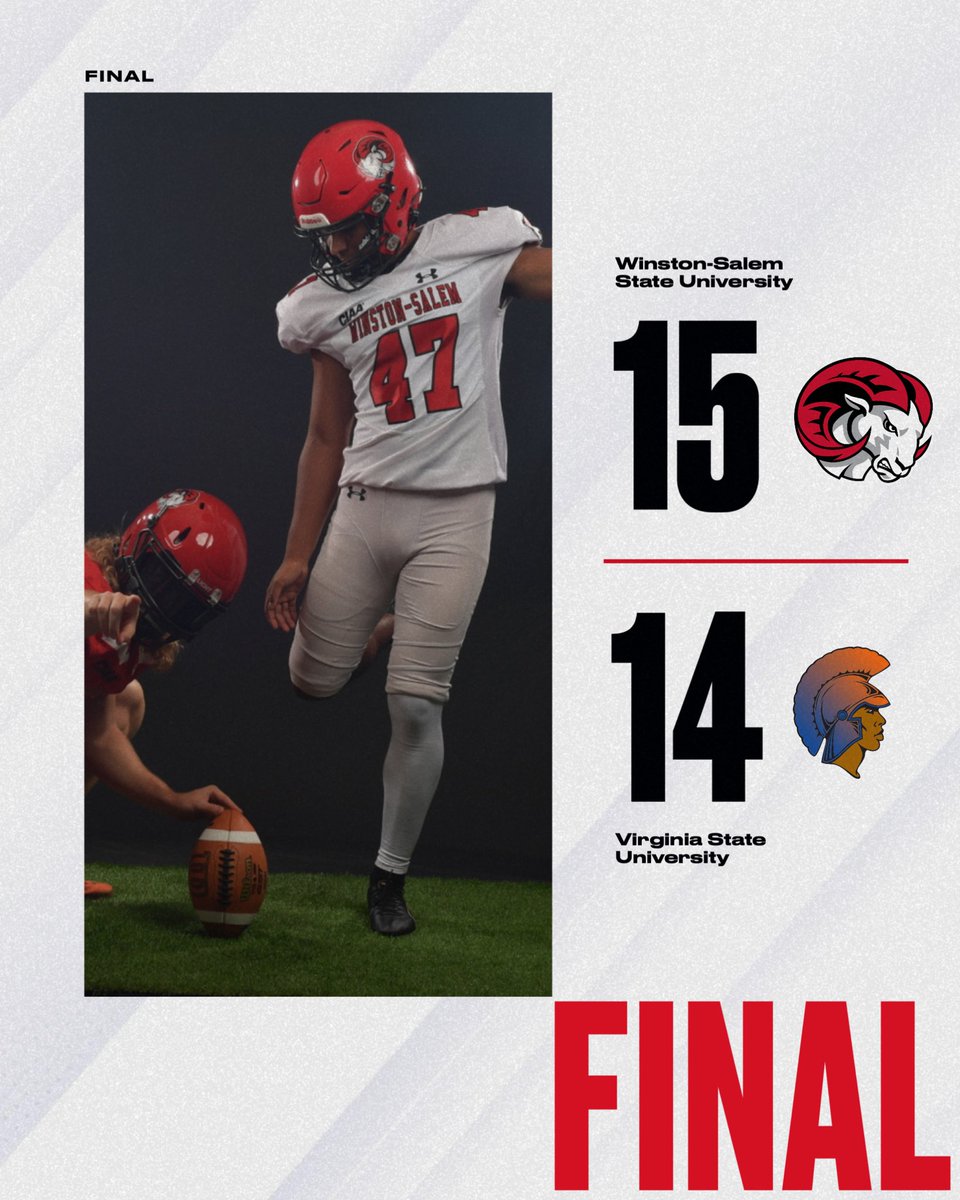 FINAL: Rams 15, VSU 14

WSSU will be back in action next Saturday, September 28 hosting Bowie State at 1 pm!