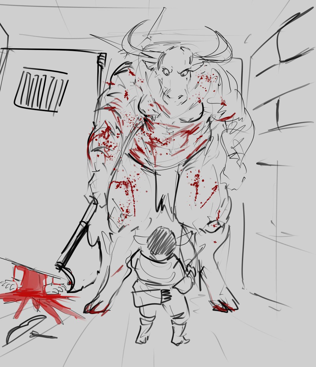 Last month a D&amp;D campaign im in finished up, thought I'd share some sketches I did from it.
My fighter, Lloyd, met Loa, a minotaur! Good times were had.