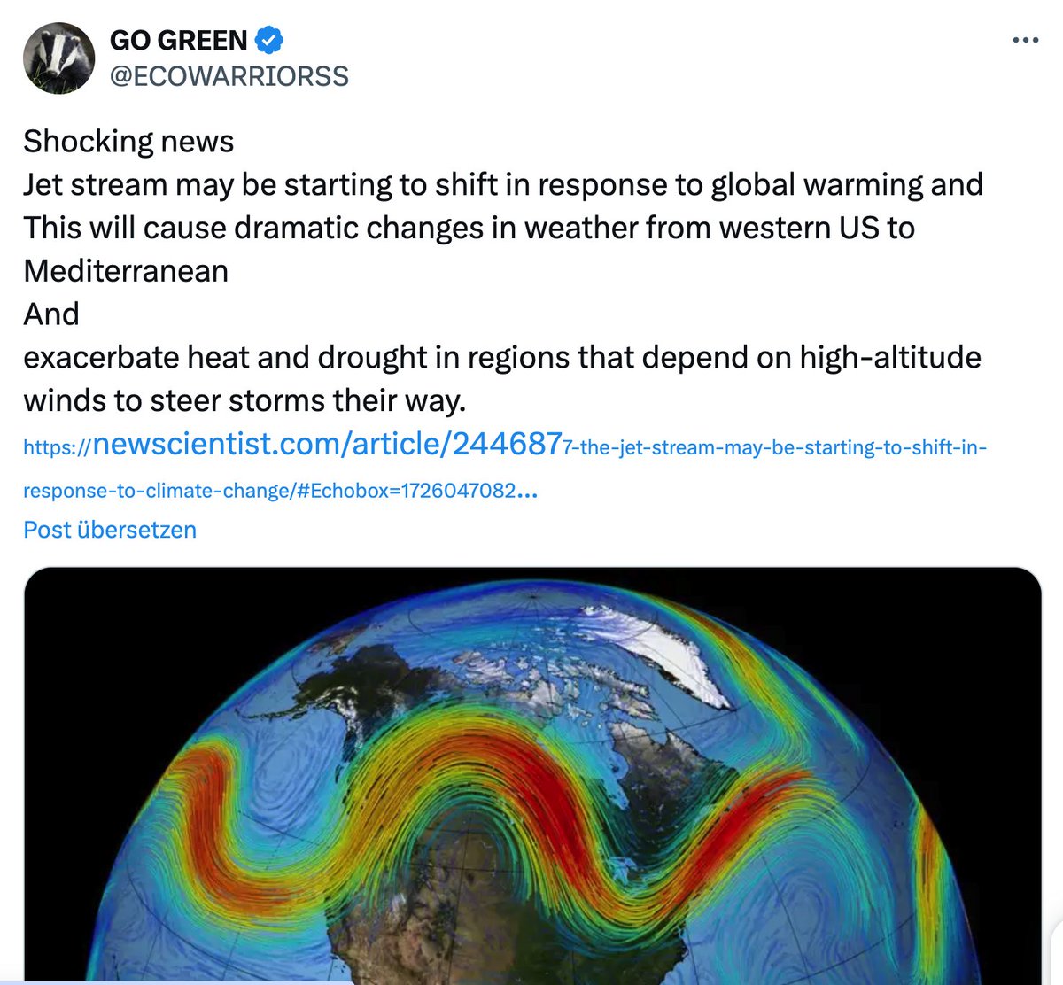 bratananium's tweet photo. @jim27182 #TP19.3 
Jet stream moves global warming and
This will cause dramatic changes in weather from western US to Mediterranean
And
exacerbate heat and drought in regions that depend on high-altitude winds to steer storms their way.
https://t.co/4LCNibjYcs
https://t.co/Umw4K4DM44 https://t.co/v1HnaiCL1r
