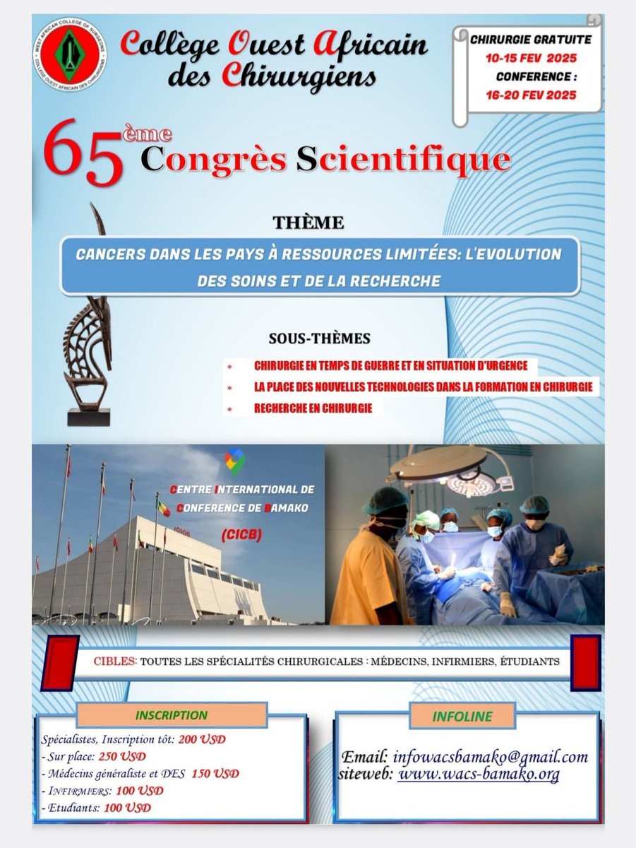 Pierretogo's tweet photo. 65ème congrès du WACS 16 au 20 février CICB Bamako Mali https://t.co/r7pYFu0RR7