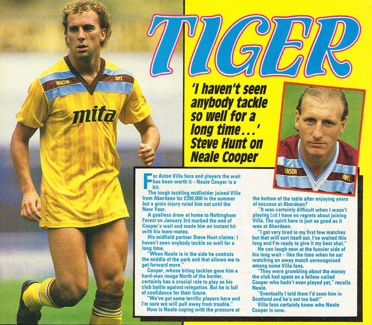 ScotsFootyCards's tweet photo. 'I haven't seen anybody tackle so well for a long time..' #SteveHunt on #NealeCooper #AstonVilla #Shoot! 1987-02-21 https://t.co/moM3rqb7ds