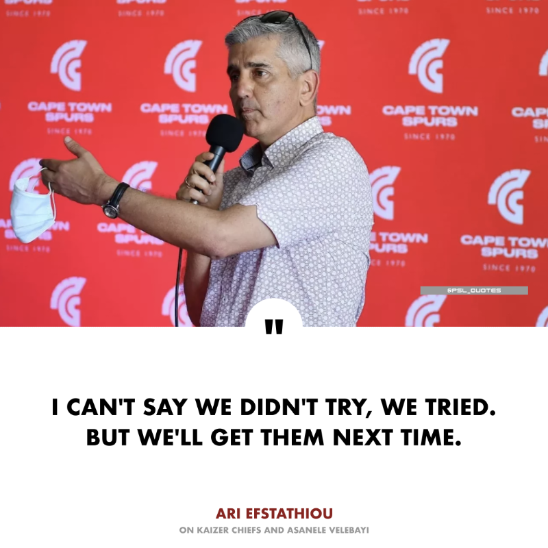 Cape Town Spurs chairman Ari Efstathiou has expressed his disappointment at being unable to con Kaizer Chiefs with Asanale Velebayi 🚨