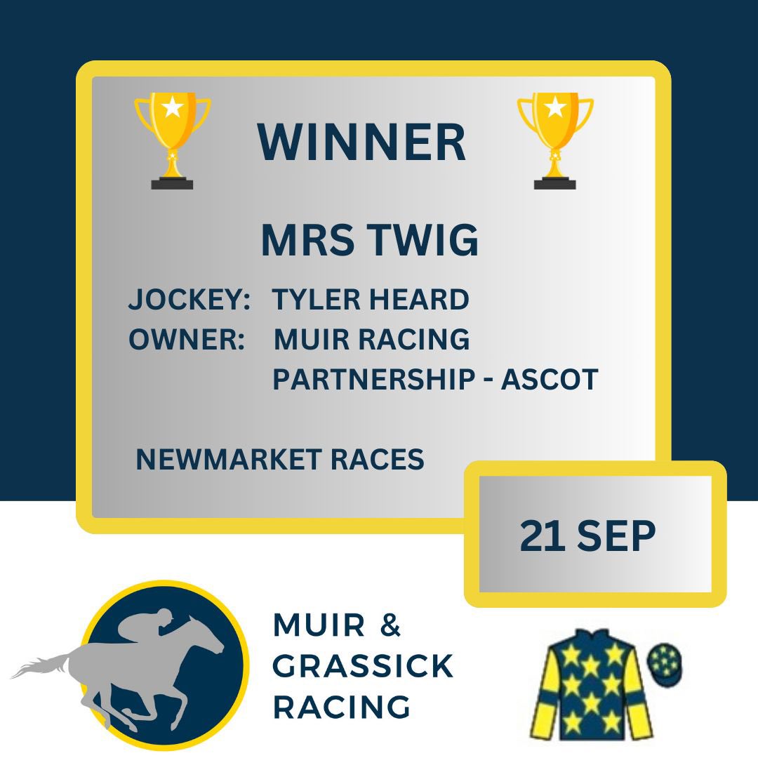 Muir & Grassick Racing (@muir_grassick) on Twitter photo 💥MRS TWIG💥wins <a href="/NewmarketRace/">Newmarket Racecourse</a>, under a great ride from <a href="/Heard1T/">Tyler Heard</a>
Congratulations to owners Muir Racing Partnership - Ascot and all the team at home! 💥MRS TWIG💥wins <a href="/NewmarketRace/">Newmarket Racecourse</a>, under a great ride from <a href="/Heard1T/">Tyler Heard</a>
Congratulations to owners Muir Racing Partnership - Ascot and all the team at home!