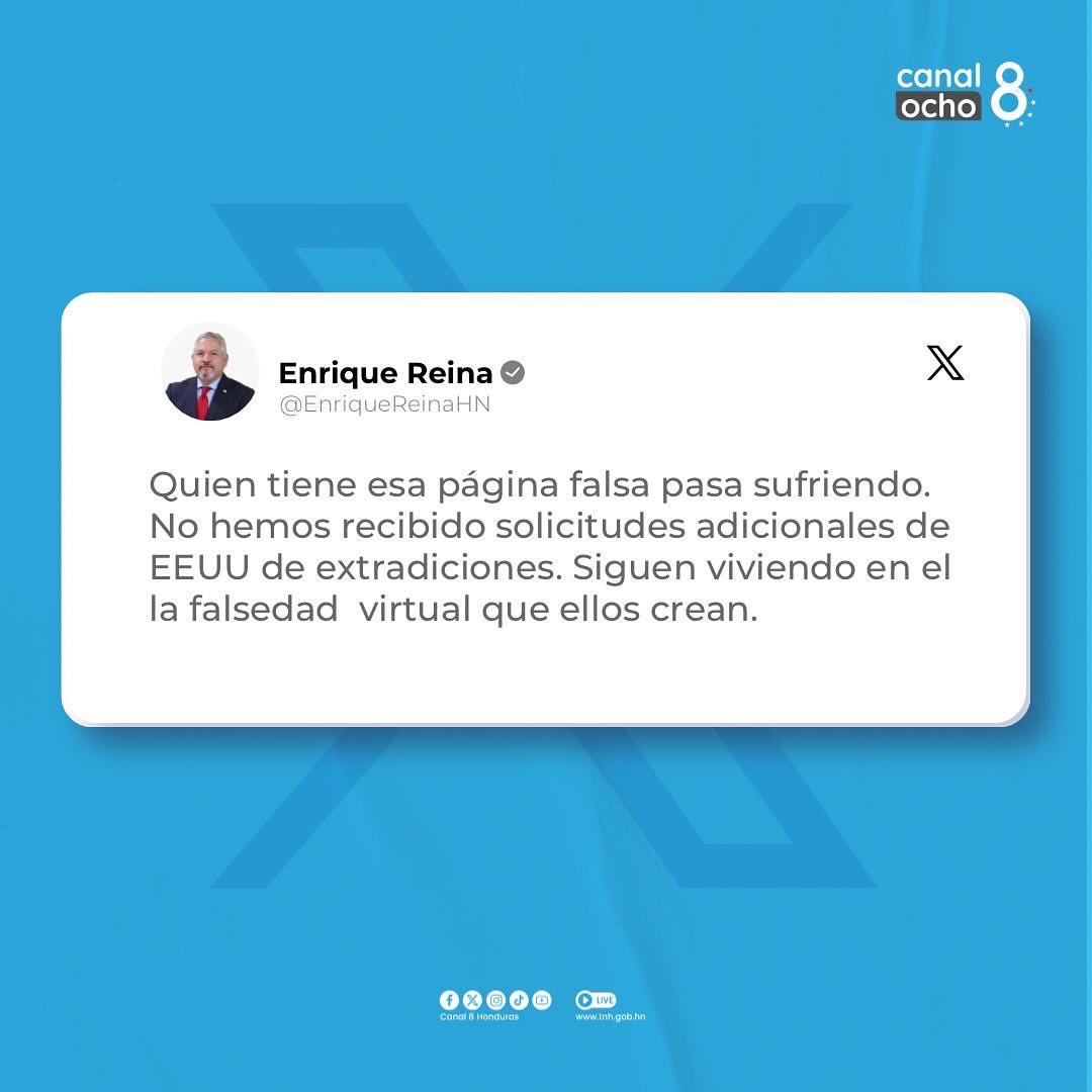 Canal8_hn's tweet photo. #Canal8 || 🗣️🗯️ El canciller de la República, @EnriqueReinaHN, desmintió en su cuenta de X que haya recibido solicitudes adicionales de extradicion de Estados Unidos.
#Canal8 #EEUU #Extradiccion #Cancilleria #EnriqueReina https://t.co/YuMwrG0HQH