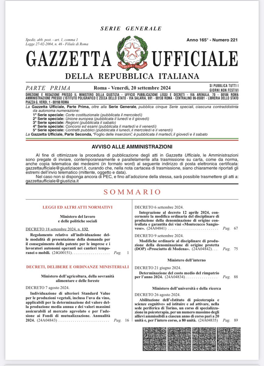 ▶️ il 20 settembre è stato pubblicato in gazzetta ufficiale il #decretoministeriale in merito alla “patente a punti” per i cantieri temporanei o mobili. #salutesicurezza

gazzettaufficiale.it/eli/gu/2024/09…