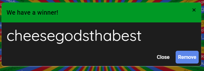 Eighteenth person out! Come back in 30 minutes for the next elimination!