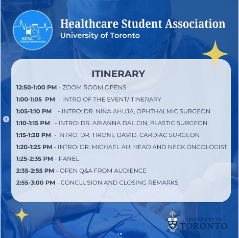 Malak Elbatarny (@melbatarny) on Twitter photo Happening now! Join the University of Toronto Healthcare Student Association Panel on "Exploring the World of Surgery" shorturl.at/8zDCh Happening now! Join the University of Toronto Healthcare Student Association Panel on "Exploring the World of Surgery" shorturl.at/8zDCh