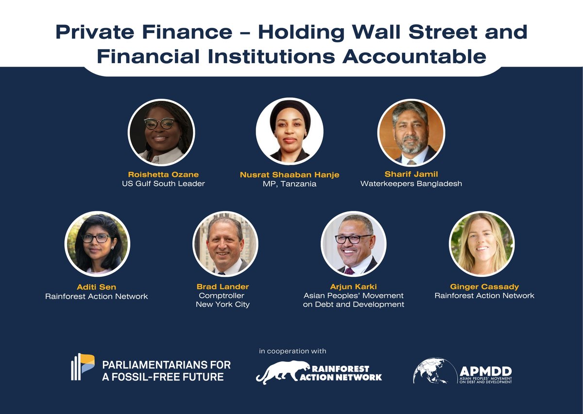 parlfossilfree's tweet photo. @JuanKarloslos @SenRosaGalvez @CeciRequena @PriceofOil @bronwentucker @CET_Partnership 4⃣ Private Finance and Closing Session:
@Mzozane, @VesselProjectLA
Tanzania MP @nusrathanje1
@WaterkeepersBD 's Sharif Jamil
@RAN's Aditi Sen &amp; Ginger Cassady
New York City Comptroller @bradlander 
@AsianPeoplesMvt's @arjunkarki 
#FinancingTheFuture https://t.co/D2bTFs2L2c
