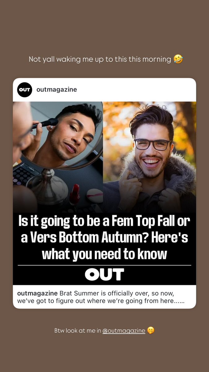 in_urdreamz_'s tweet image. Kinda trending lol 🤣 thanks to the writer for this fun play on words 🤣 the comment section had me 😩🤣 go check it out lol #outmagazine