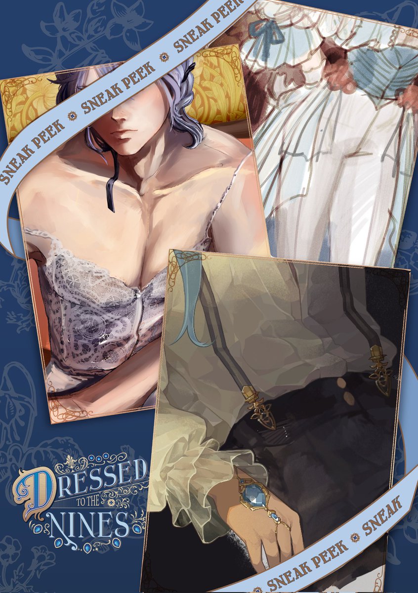 🩵 Today we focus on the gorgeous folds and details of Edmonds clothing, a key point in the zine, as well as some fantastic shading ! And these are only wips 😏 Imagine what the full and finished ones look like 🩵 you don't need to imagine if you preorder the zine!! Link below 🩵