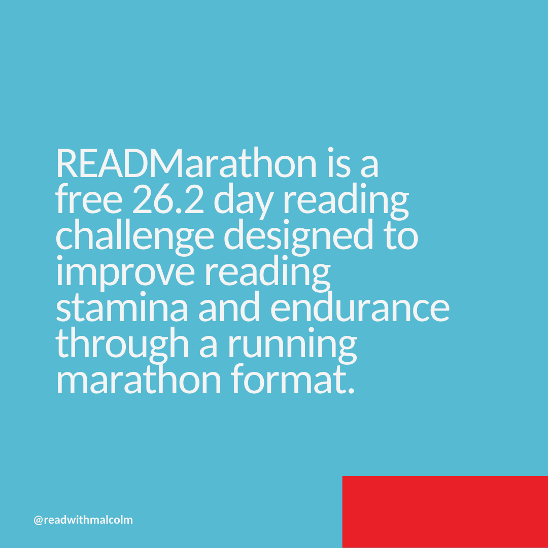 ReadWithMalcolm's tweet photo. #READMarathon is a 26.2-day reading challenge designed to build reading stamina and endurance, just like a running marathon. 🏃➡️ Whether you're sprinting through stories or pacing yourself with a favorite novel, every page counts. Starting October 8th! https://t.co/yHRdnw4nvM